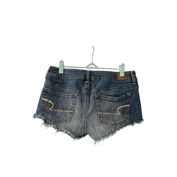 American Eagle Outfitters Rhinestone Denim Booty Short 4 Stretch Raw Hem Cut Off - Picture 4 of 6